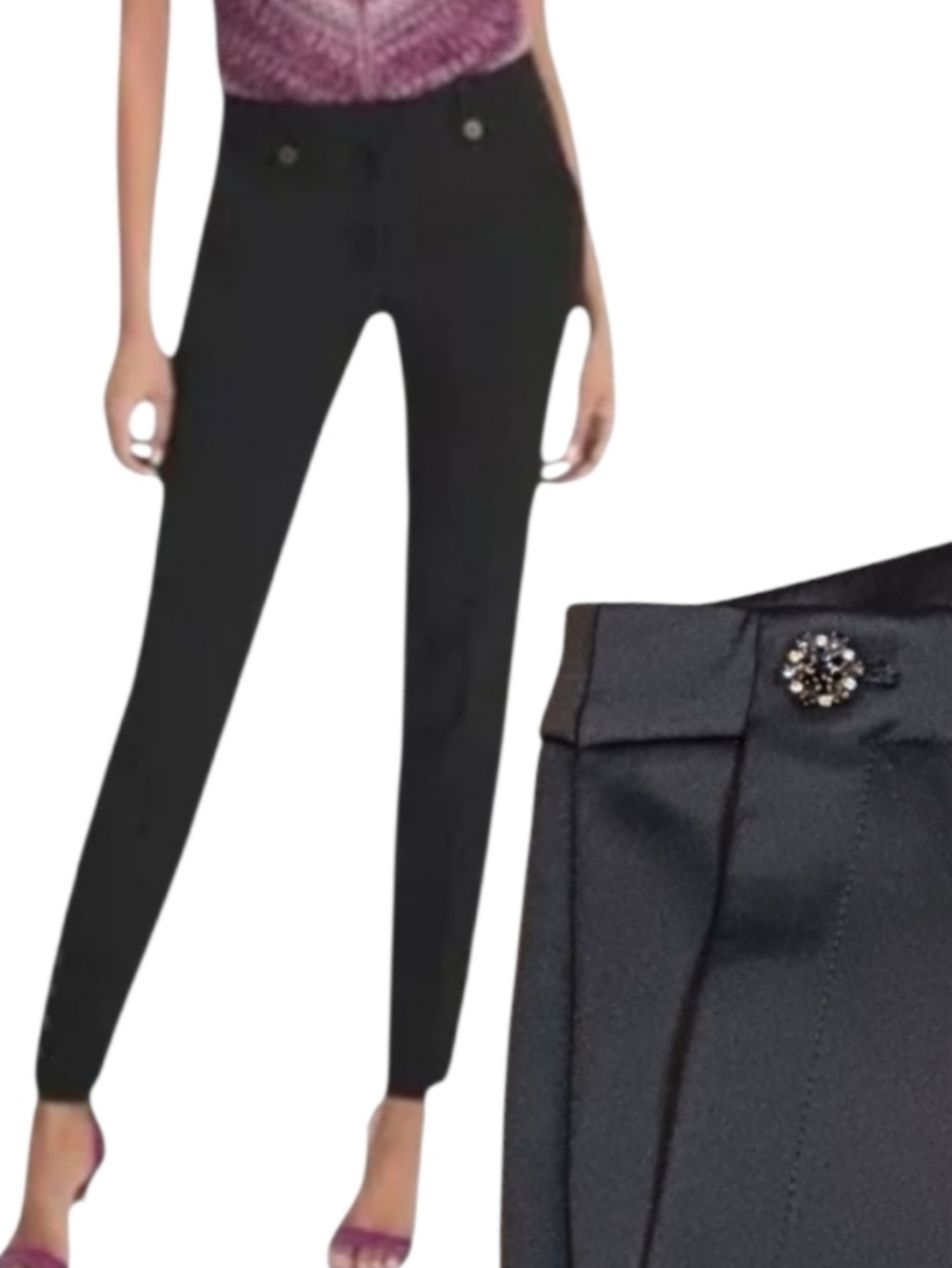 White House Black Market The Slim Ankle Pant Stretch Sateen Crystal Button